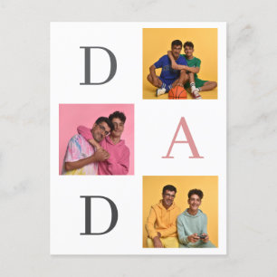 Simple Modern Fathers Day Dad 3 photo family Holi Holiday Postcard