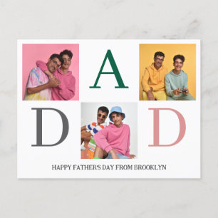 Simple Modern Fathers Day Dad 3 photo family Holiday Postcard