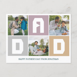 Simple Modern Fathers Day Dad 3 photo family Holiday Postcard