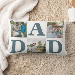 Simple Modern Fathers Day Dad 3 photo family Lumbar Cushion