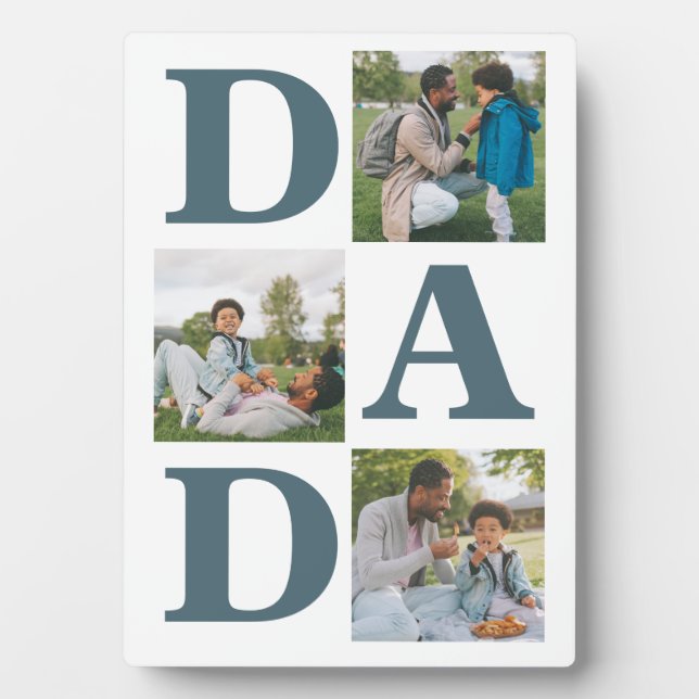 Simple Modern Fathers Day Dad 3 photo family  Plaque (Front)