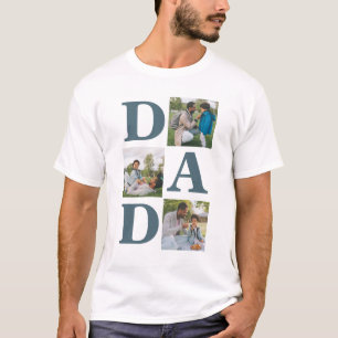 Simple Modern Fathers Day Dad 3 photo family T-Shirt