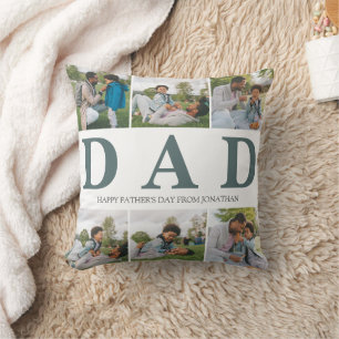 Simple Modern Fathers Day Dad 6 photo family Cushion