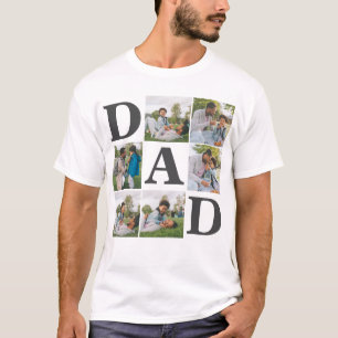Simple Modern Fathers Day Dad 6 photo family T-Shirt