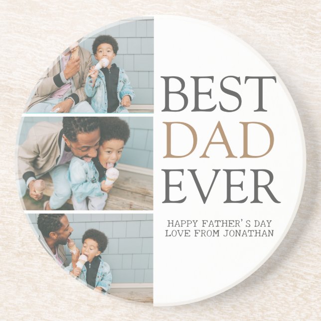 Simple Modern Fathers Day photo family collage Coaster (Front)