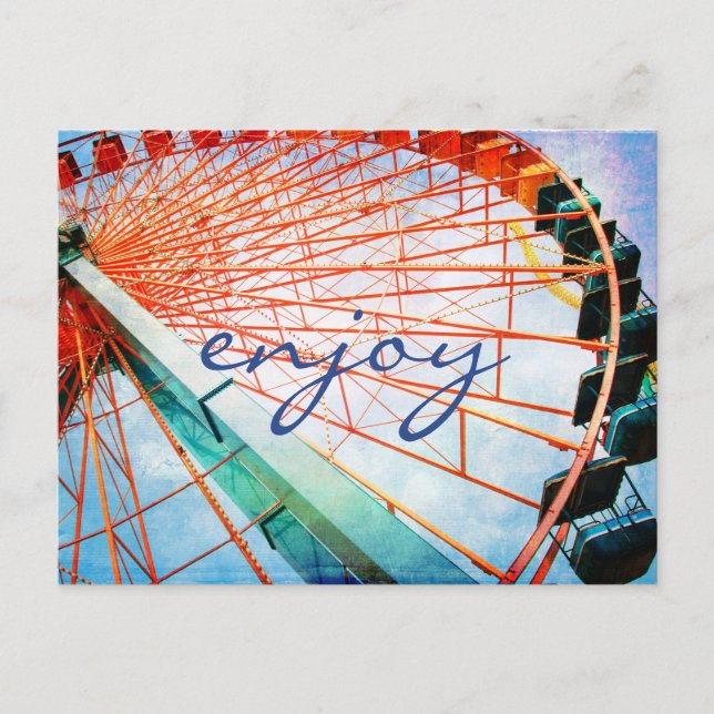 Simple Modern Ferris Wheel Photo Enjoy Calligraphy Postcard (Front)