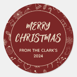 Simple Modern Festive Red Cute Christmas Classic Round Sticker
