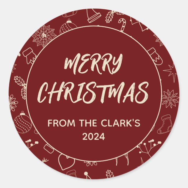 Simple Modern Festive Red Cute Christmas  Classic Round Sticker (Front)