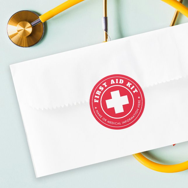 Simple Modern First Aid Red And White Medical  Classic Round Sticker (Creator Uploaded)