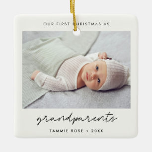 Simple Modern First Christmas as Grandparents Ceramic Ornament