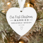 Simple Modern First Christmas Married Ornament<br><div class="desc">A simple and elegant newlywed photo christmas ornament. Personalise it with your names,  your wedding date,  and a favourite photo. Fun to celebrate your first Christmas together. Designed for you by Blackberry Boulevard.</div>