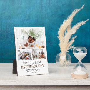 Simple Modern First Father's Day 3 Photo Plaque