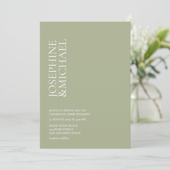 Simple Modern First Name Sage Green Invitation (Standing Front)