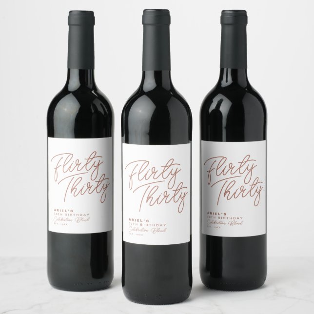 Simple Modern Flirty Thirty Personalised Birthday  Wine Label (Bottles)