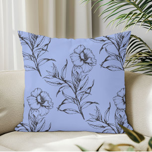 Simple Modern Floral Boho Pattern Baby Blue Cushion