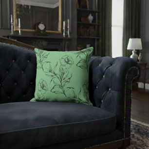 Simple Modern Floral Boho Pattern Light Green Cushion