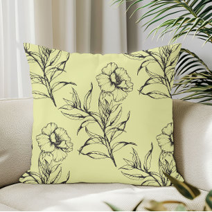 Simple Modern Floral Boho Pattern Light Yellow Cushion