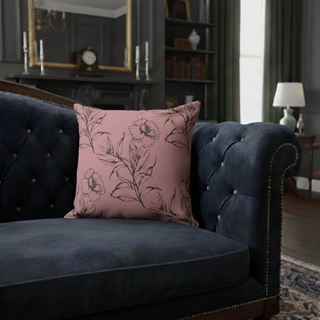 Simple Modern Floral Boho Pattern Pastel Pink Cushion (Creator Uploaded)