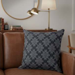 Simple Modern Floral Damask Pattern Dark Blue Cushion