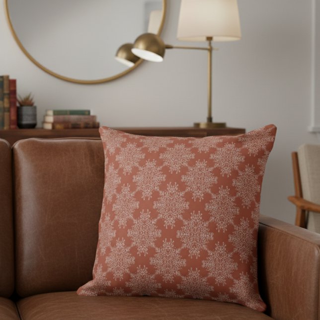 Simple Modern Floral Damask Pattern Terracotta Cushion (Creator Uploaded)