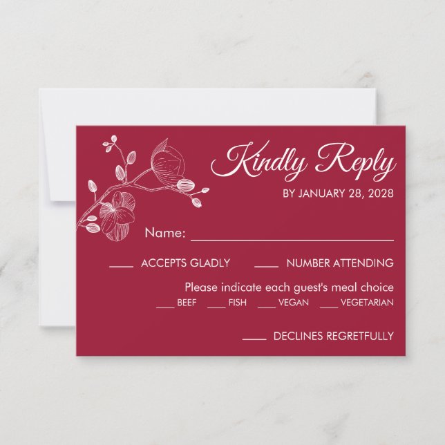 Simple modern floral elegant orchids meal choice RSVP card (Front)