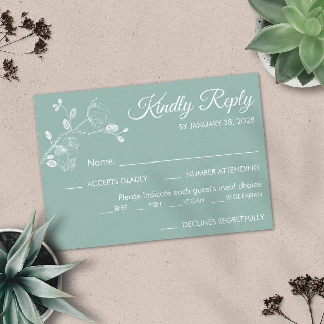 Simple modern floral elegant orchids meal choice RSVP card (Creator Uploaded)