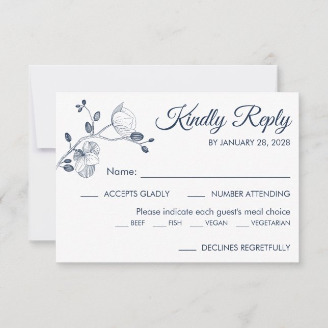 Simple modern floral elegant orchids meal choice RSVP card (Front)