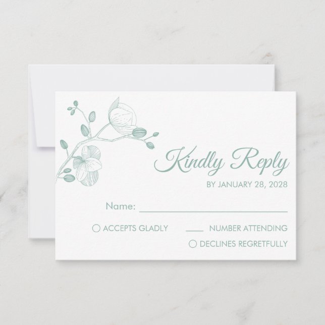 Simple modern floral elegant orchids minimalist RSVP card (Front)