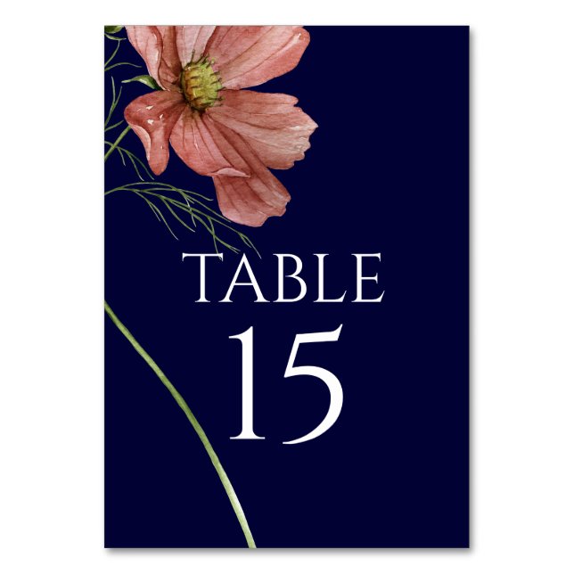 Simple Modern Floral Navy Table Card (Front)