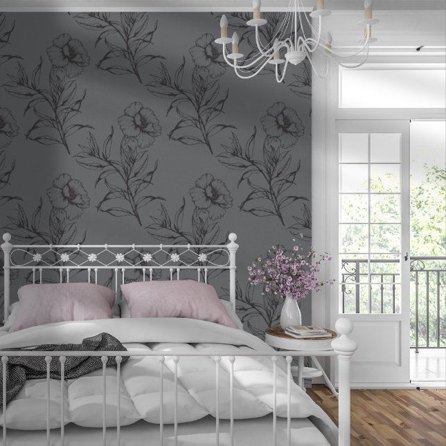 Simple Modern Floral Pattern Dark Grey Wallpaper (Creator Uploaded)