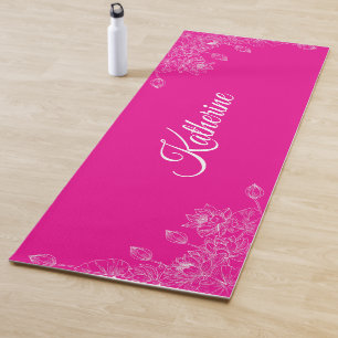 Simple Modern Floral Script Name Hot Pink Lotus  Yoga Mat
