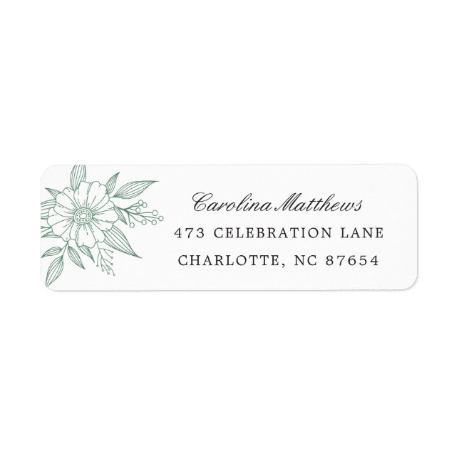 Simple Modern Floral Wedding Mint Return Address (Front)