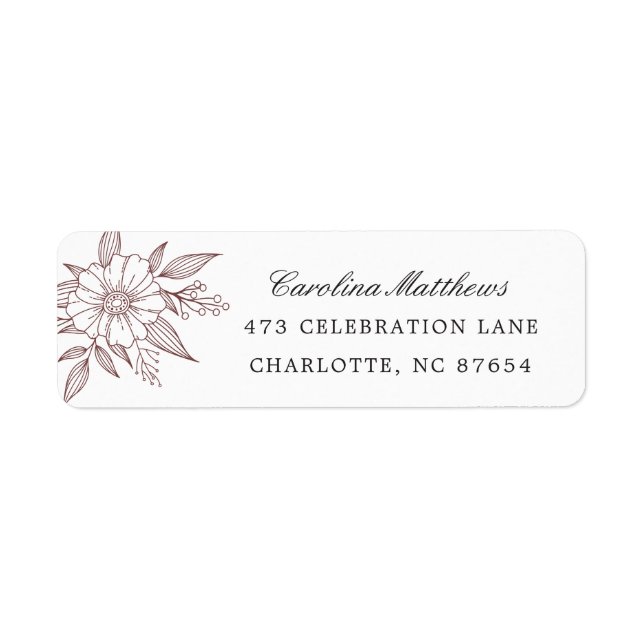 Simple Modern Floral Wedding Red Return Address (Front)