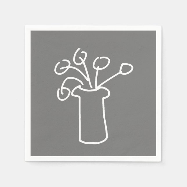 Simple modern flower white grey napkin (Front)