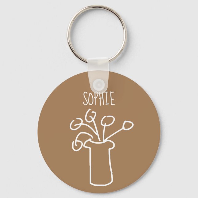 Simple modern flower white key ring (Front)
