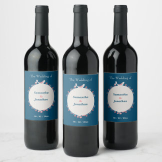 Simple Modern Folk Style Blue Wedding Wine Label