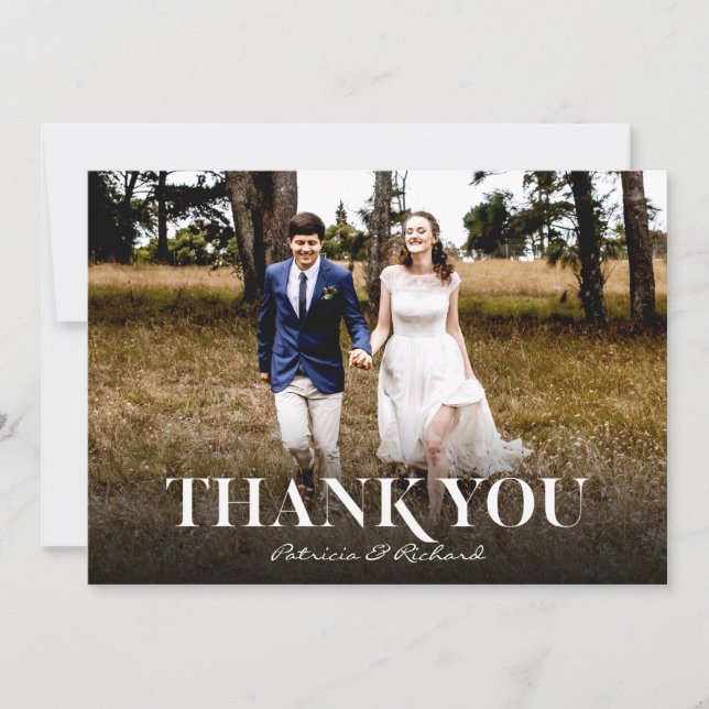 Simple Modern Font Wedding Thank You Photo Card (Front)