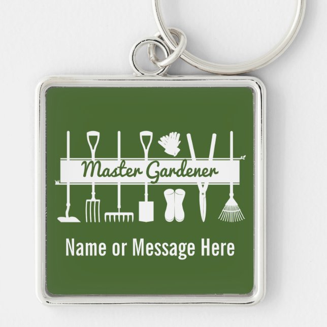 Simple Modern Forest Green Master Gardener Key Ring (Front)