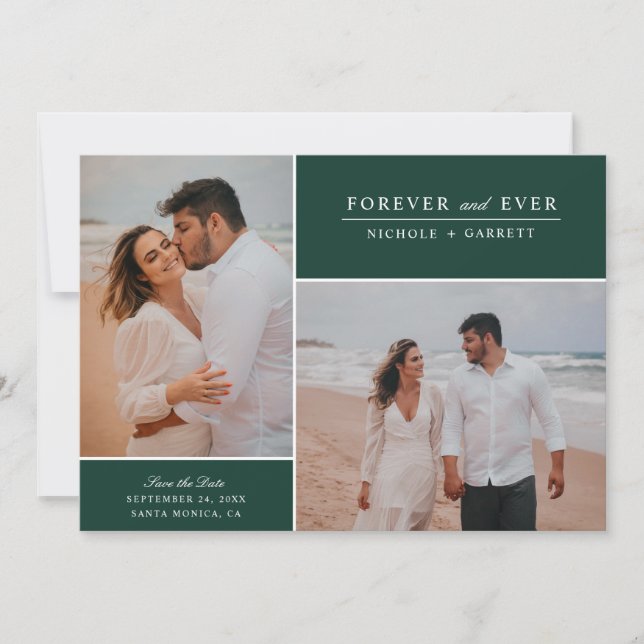 Simple Modern Forever and Ever Two Photo | Green Save The Date (Front)