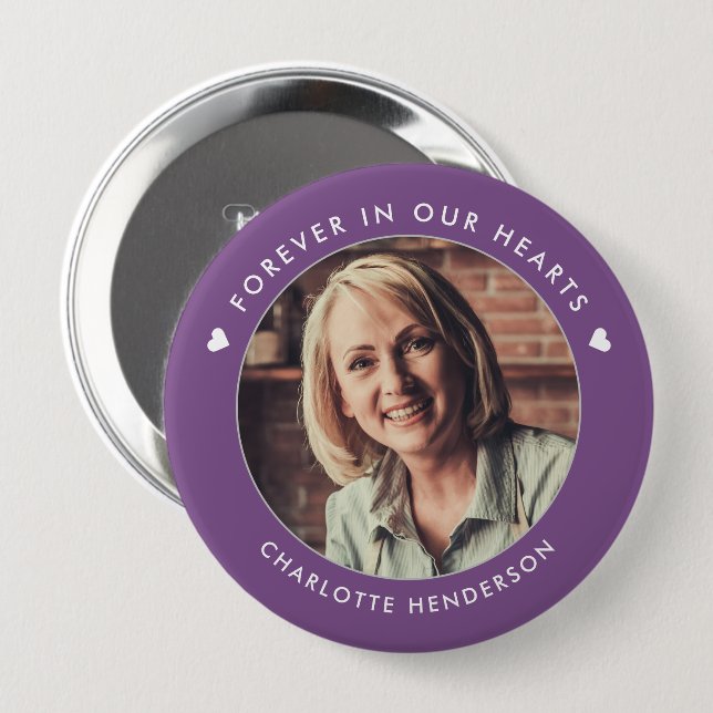 Simple Modern Forever In Our Hearts Photo Button (Front & Back)