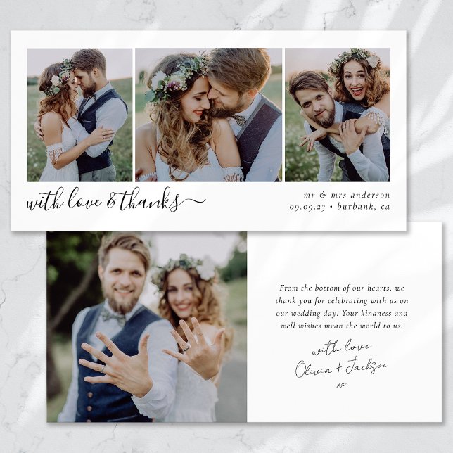 Simple Modern Four Photo Wedding Thank You Card (Creator Uploaded)