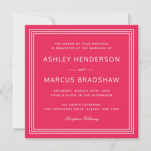 Simple Modern Frame Bold Pink Wedding Invitation (Front)