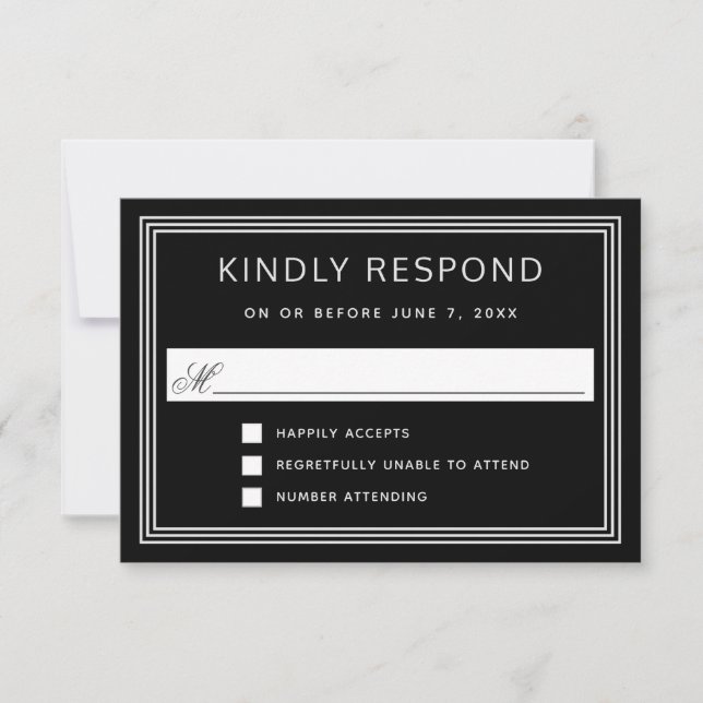 Simple Modern Frame Elegant Black RSVP Card (Front)