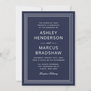 Simple Modern Frame Elegant Navy Wedding Invitation