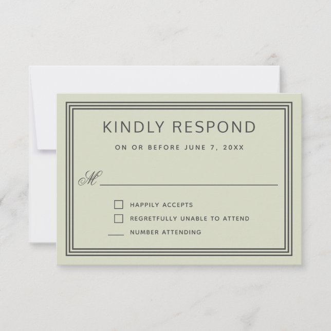 Simple Modern Frame Sage Green Wedding RSVP Card (Front)