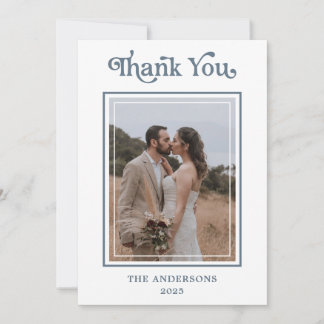 Simple Modern Framed Photo Wedding  Thank You Card