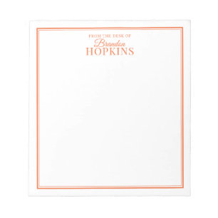 Simple Modern From the Desk of Script Orange Notepad