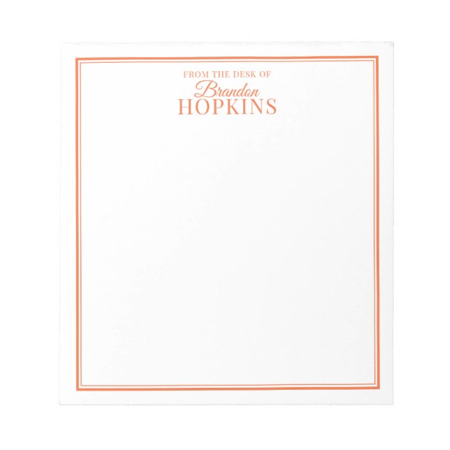 Simple Modern From the Desk of Script Orange Notepad (Front)