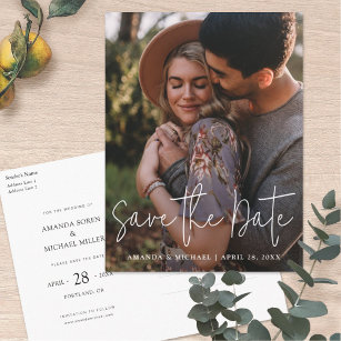 Simple Modern Full Photo Wedding Save the Date Invitation Postcard