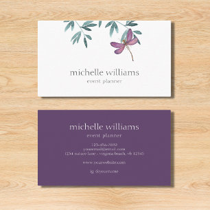 Simple Modern Garden Greenery Botanical Dragonfly Business Card